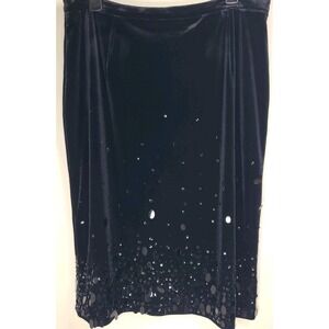 Linea by Louis Dell'Olio Women's Black Velvet Sequin Skirt Size 16 Holiday Party